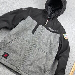 Snap-On 100th Anniversary Tools Youth Small Gray Black Hooded Quilted Jacket